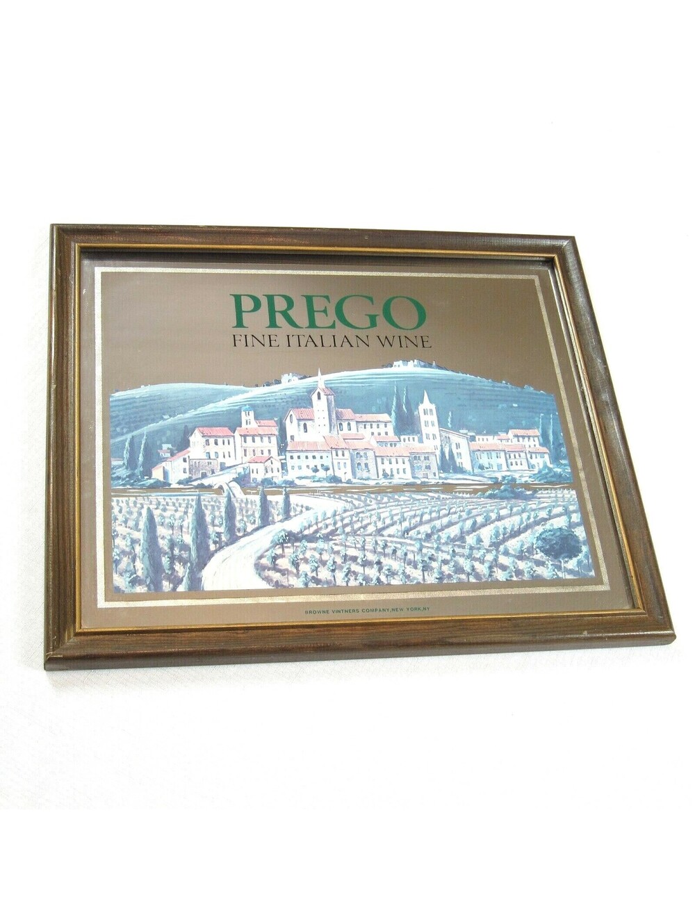 Vintage Prego Fine Italian Wine Bar Sign Man Cave 18x15 Mirrored w/ Wood Frame